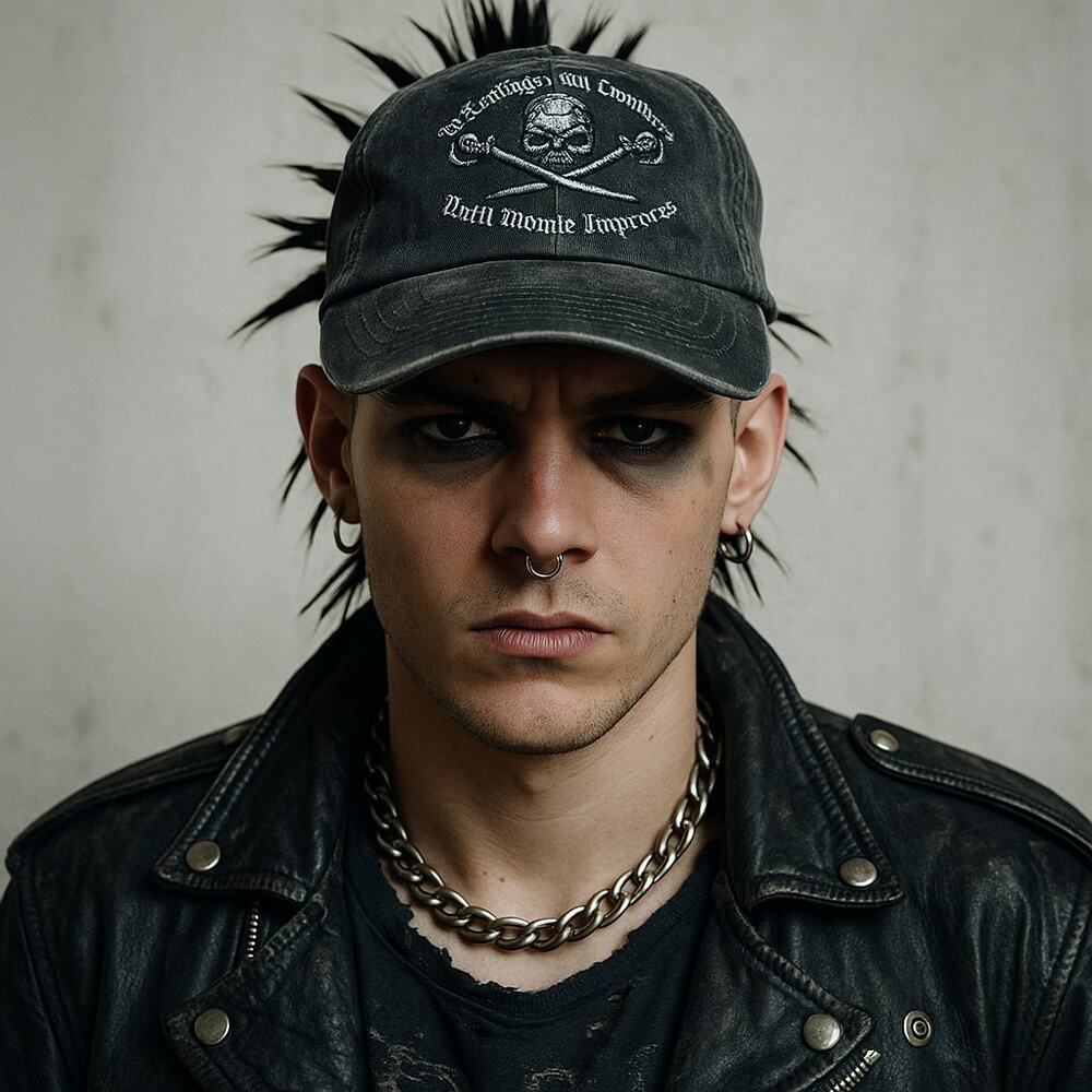 Joe Blow Skull Crossed Swords Pirate Cap "The Beatings Will Continue" Y2K Goth